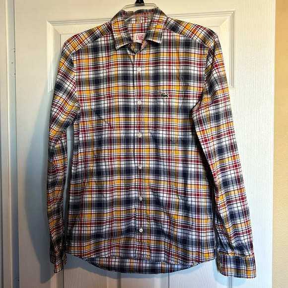 Lacoste L!ve men’s long sleeve plaid button down shirt size 38 - Picture 1 of 9